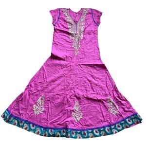 Anarkali salwar kameez Cotton Indian Pakistani Pink Green Dress Size M Wedding